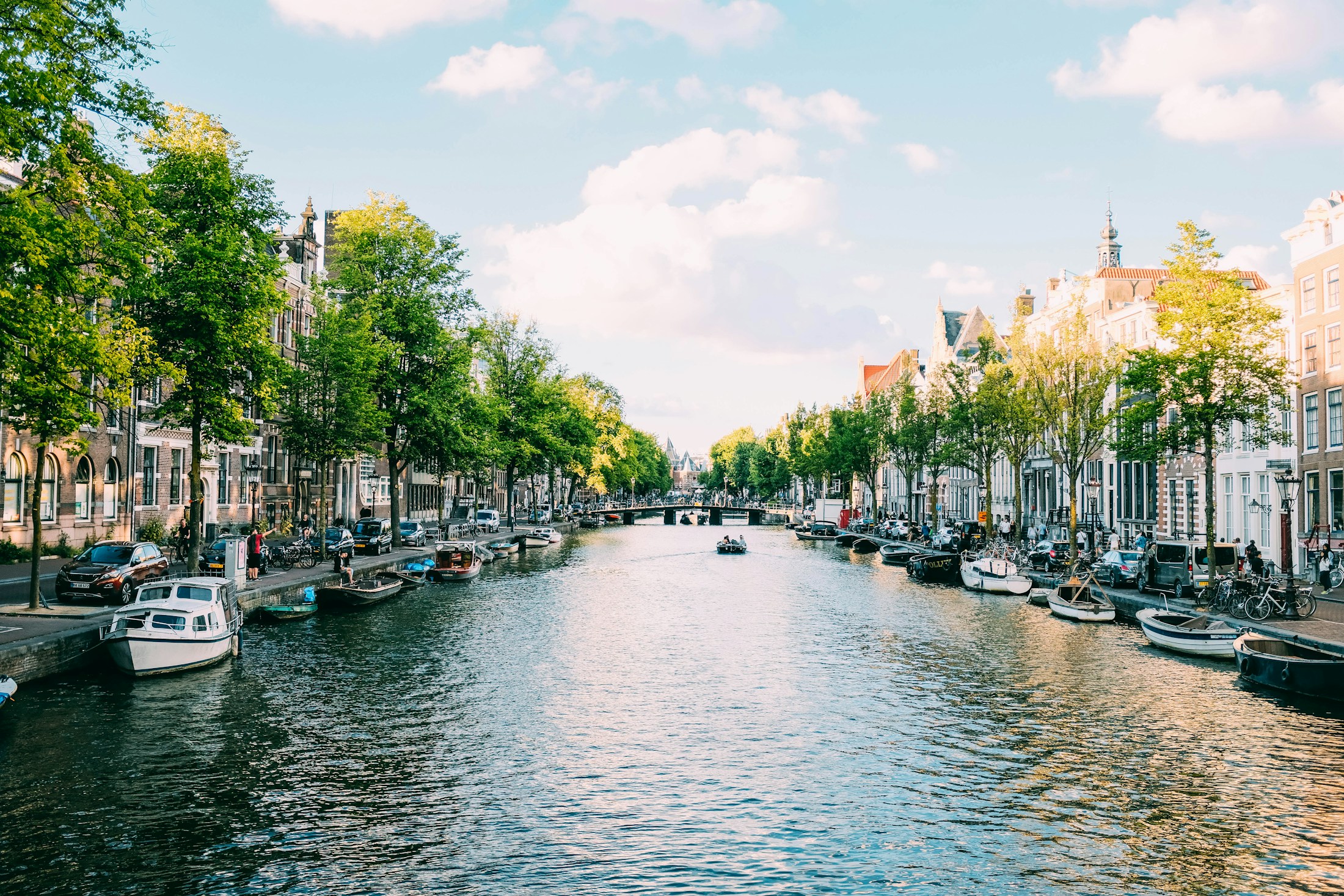 Canal houses along an Amsterdam waterway